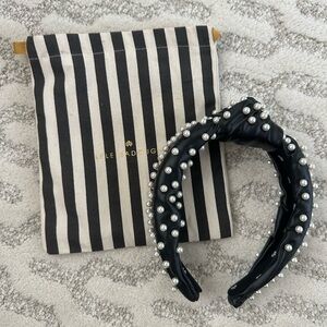 Lele Sadoughi jet faux leather pearl embellished headband